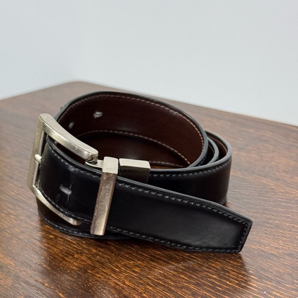 Men’s Belt Reversible Black Brown Leather Size 34 Silver — image 6 of 8